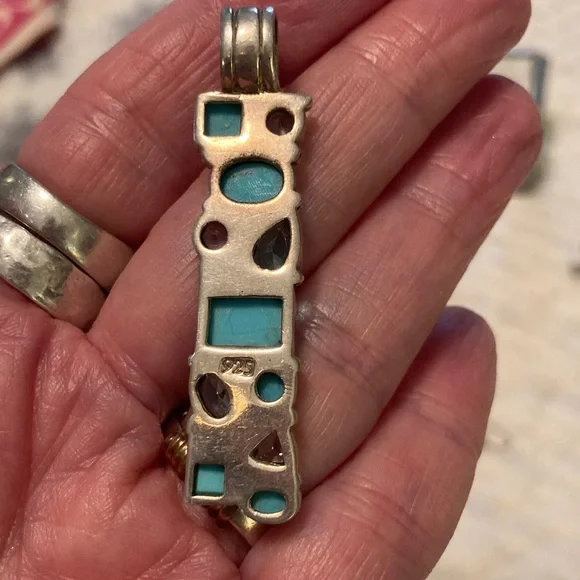 Brighton Elegant Silver Blue Topaz and Turquoise and Silver Gemstone Pendant 🩵🩵 - Picture 4 of 4